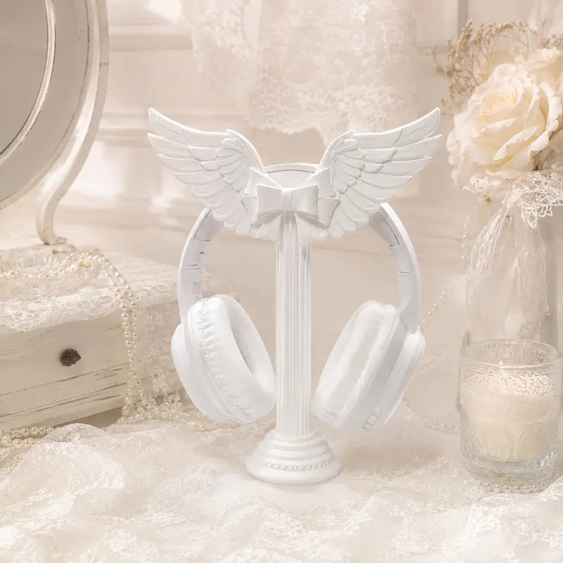 Angel Wings Headphone Stand | White Roman Column Headset Holder