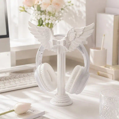Angel Wings Headphone Stand | White Roman Column Headset Holder