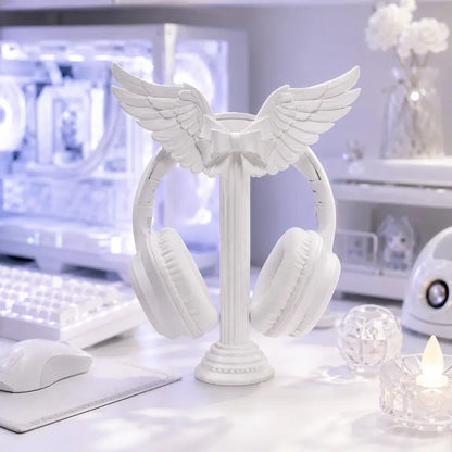 Angel Wings Headphone Stand | White Roman Column Headset Holder