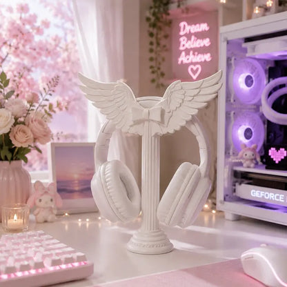 Angel Wings Headphone Stand | White Roman Column Headset Holder